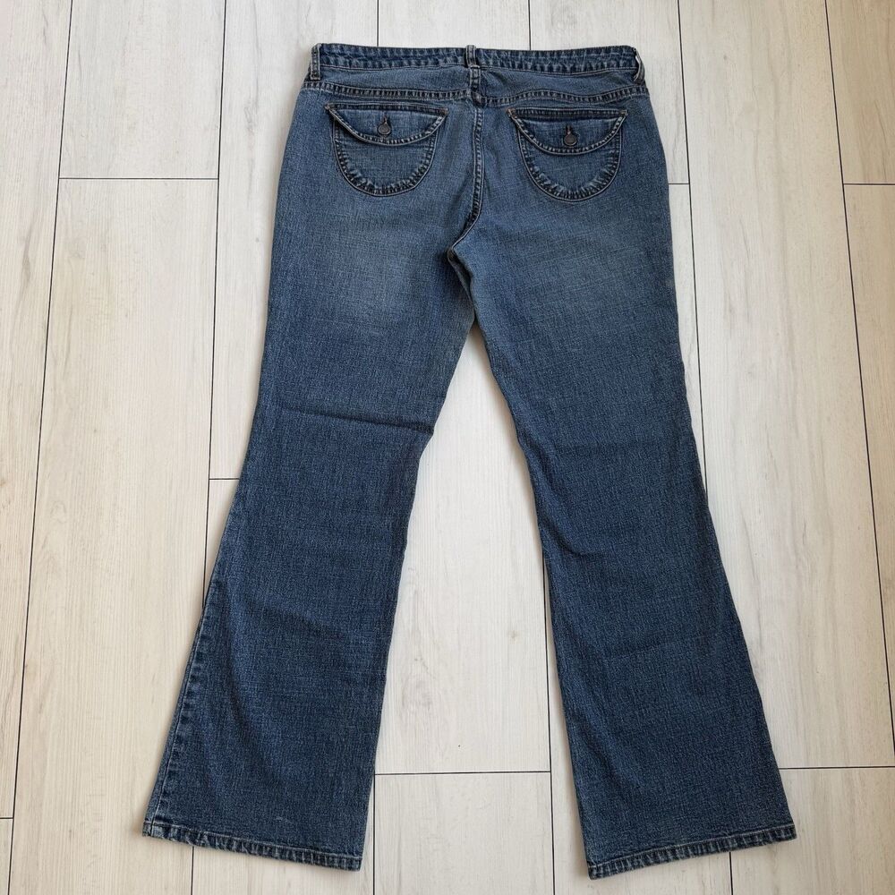VTG MOSSIMO Jeans Womens 17 Low Rise Flare Dark Wash Coin Pocket Retro Y2K - Picture 5 of 9